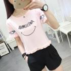 Short-sleeve Letter Fringed T-shirt