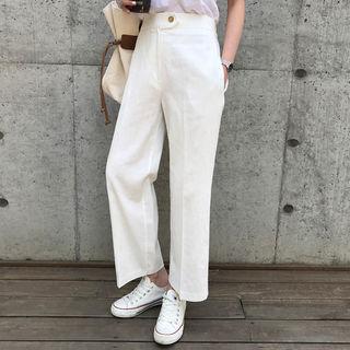 Elastic-waist Wide-leg Linen Blend Pants