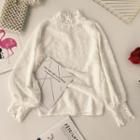 Lace Trim Long-sleeve Top White - One Size