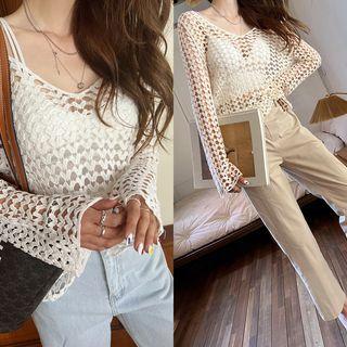 Long-sleeve Heart Crochet Top