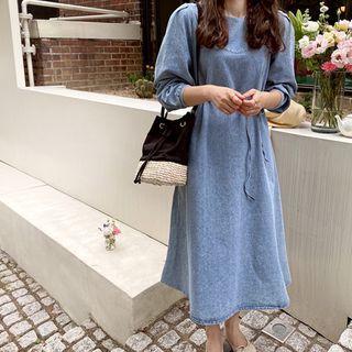 A-line Denim Skirt With Cord Blue - One Size