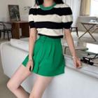 Puff-sleeve Stipe Knit Top