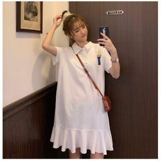 Short-sleeve Torch Print A-line Polo Dress