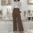 V-neck Blouse / Striped Wide-leg Pants