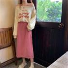 Lettering Off-shoulder Pullover / Midi A-line Skirt