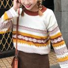 Color-block Crewneck Long-sleeve Knit Top