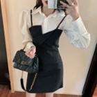 Balloon-sleeve Blouse / Mini Pinafore Dress