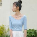 Elbow-sleeve T-shirt Blue - One Size
