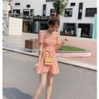 Square-neck Flower Printed Mini Dress