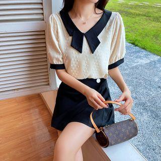 V-neck Two Tone Chiffon Bow Top