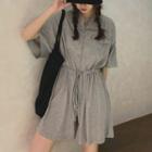 Short-sleeve Drawstring Collared Romper