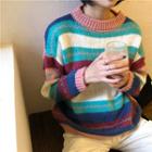 Color-block Stripe Knit Sweater As Shown In Figure - One Size