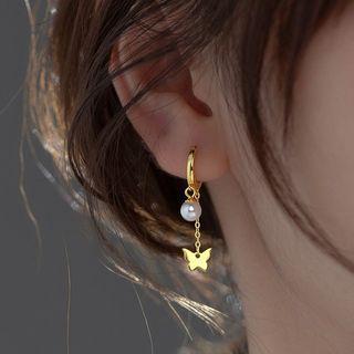Butterfly Faux Pearl Sterling Silver Fringed Earring
