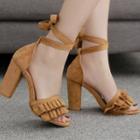 Ruffle Accent Chunky Heel Sandals
