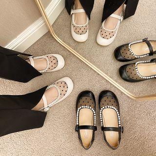 Beaded Mesh Panel Mary Jane Shoes