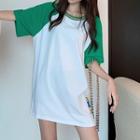 Elbow-sleeve Raglan Mini T-shirt Dress White - One Size