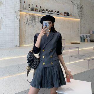 Sleeveless Double Breasted A-line Mini Pleated Dress