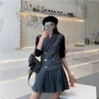 Sleeveless Double Breasted A-line Mini Pleated Dress