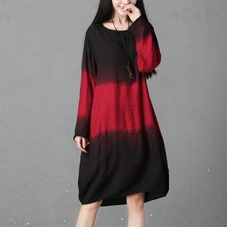Gradient Long-sleeve Midi A-line Dress