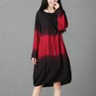 Gradient Long-sleeve Midi A-line Dress