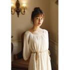 Puff-sleeve Square-neck Layered Midi Dress
