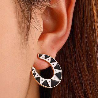 Patterned U Shape Alloy Earring 1 Pair - Black & White - One Size