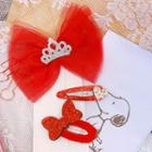 Set: Bow / Heart Hair Clip (assorted Designs) 01 - Set Of 3 Pcs - Red - One Size