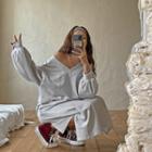 V-neck Boxy Long T-shirt Dress