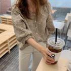 Elbow-sleeve Check Blouse As Shown In Figure - One Size