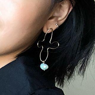 Wirework Flower Dangle Earring Light Blue Bean - Gold - One Size
