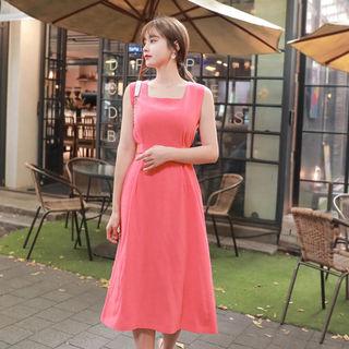 Square-neck Sleeveless Tie-waist Midi Dress