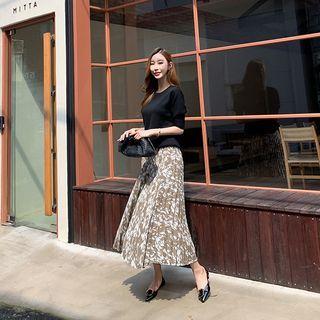 Pattern Long Crystal-pleat Skirt