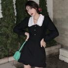 Long-sleeve Peter Pan-collar Ruffle Hem Mini Dress