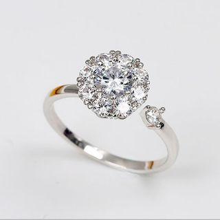 925 Sterling Silver Turnable Rhinestone Open Ring