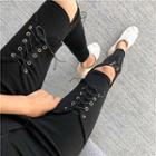 Ripped Lace-up Skinny Pants