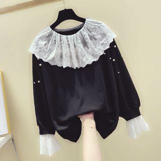 Lace-panel Pearl-detail Sweatshirt