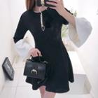 Contrast Bell-sleeve A-line Dress