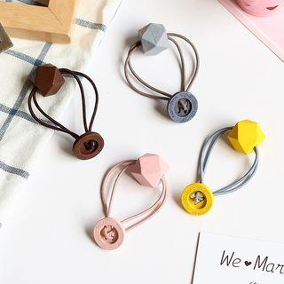 Wooden Bead & Button Hair Tie