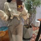 Bow-accent Sweater / Midi Suspender Pencil Skirt