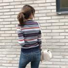 Striped Slim-fit Knit Top Navy Blue - One Size