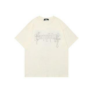 Letter Cross Embroidered T-shirt