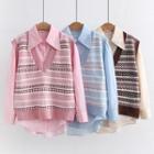 Set: Plain Shirt + Patterned Sweater Vest