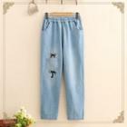 Dog Embroidered Straight-leg Jeans