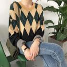 Color-block Quilted Round Neck Loose-fit Sweater