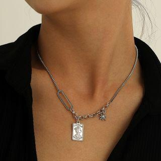 Embossed Tag Pendant Alloy Necklace Silver - One Size