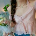 Halter-neck Off-shoulder Ruffle Asymmetrical Top