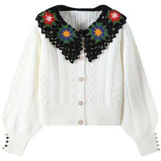 Crochet Collar Cardigan White - One Size