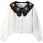 Crochet Collar Cardigan White - One Size