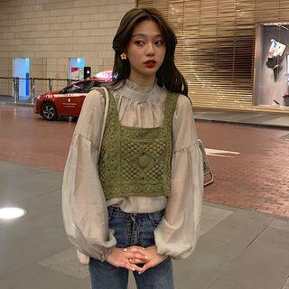 Puff-sleeve Blouse / Knit Tank Top