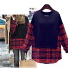 Plaid Mock Two-piece Pullover